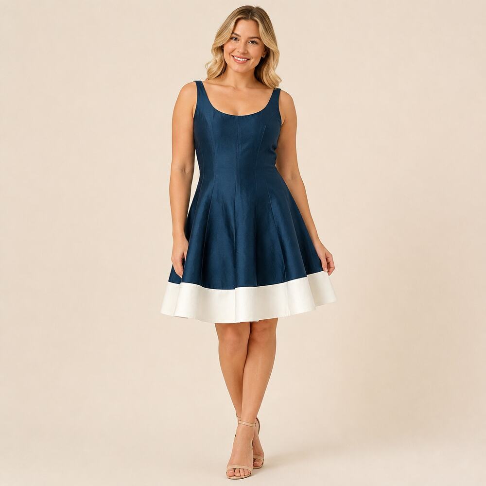 Halston Formal Date Cocktail Prom Wedding Party Flare Teal Mini Dress Teal 8